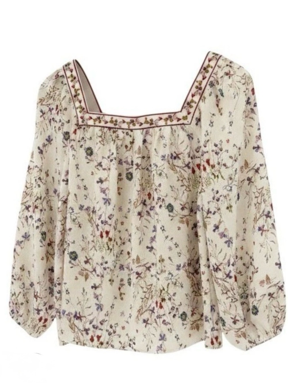 Max Studio Cream Floral Square-Neck Peasant Blouse Plus size